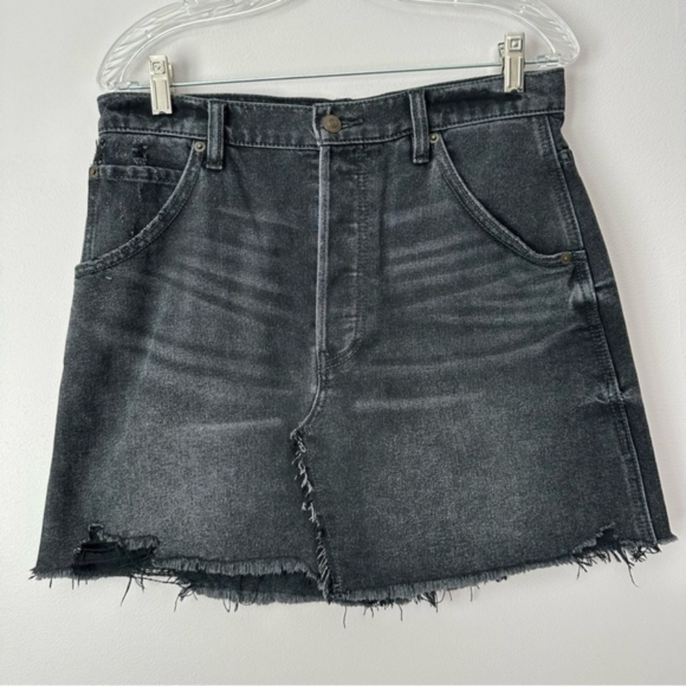 We The Free / Free People Size 30 Black Frayed Button Front Jean Denim Skirt